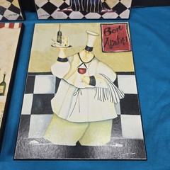 4! Jennifer Garant Collectible Fat Chef Trivets Wood Frame Hanging Kitchen Decor