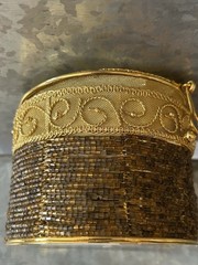Boho Beaded Trinket Box Gold Brass Tone Metal Storage Bin Lidded