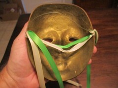 Original SOLID BRASS INDIAN WOMAN FACE PAINTED MARDI GRAS PALM 6 X 4.5»