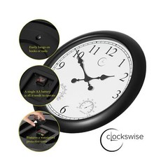 24-in Large Outdoor Wall Clock Thermometer Combo, Waterproof Hygrometer Silen…