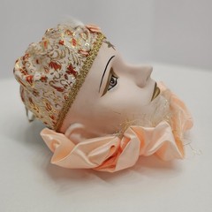 Porcelain Hand Painted Women Mardi-Gras Head Gold /Peach Decorations Table Decor