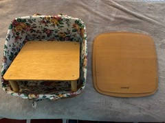 Longaberger Rectangular Basket w/ Riser & Wooden Lid & Floral Fabric Liner