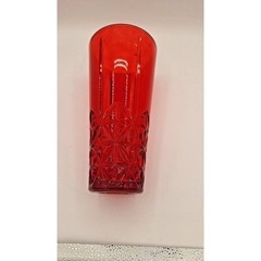 Ruby Red Criss Cross Diamond Design 11.5″ Tall Glass Round Cut Flower Vase