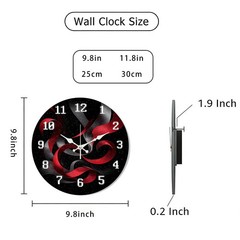 Red and Black Ribbon Wooden Silent Wall Clock No Battery Home Decors