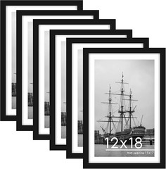 12×18 Picture Frame Set of 6, Display Pictures 11×17/12×18 with/without Mat