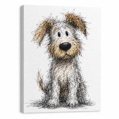 Cute Scruffy Dog Canvas Wall Art Funny Puppy Sketch Print Minimalist Dog Decor