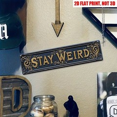 Stay Weird Street Sign Retro Funny Wall Decor Metal Tin Signs Horror Dorm Plaque