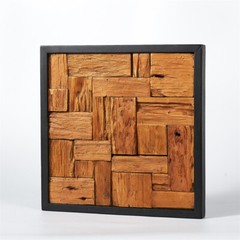 Farmhouse Slatted Collage Wall Art 17»x17» Rustic Teak Wood Decor Handmade