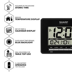 Sharp Atomic Desktop Clock – Auto Set Digital Alarm – Small, Black