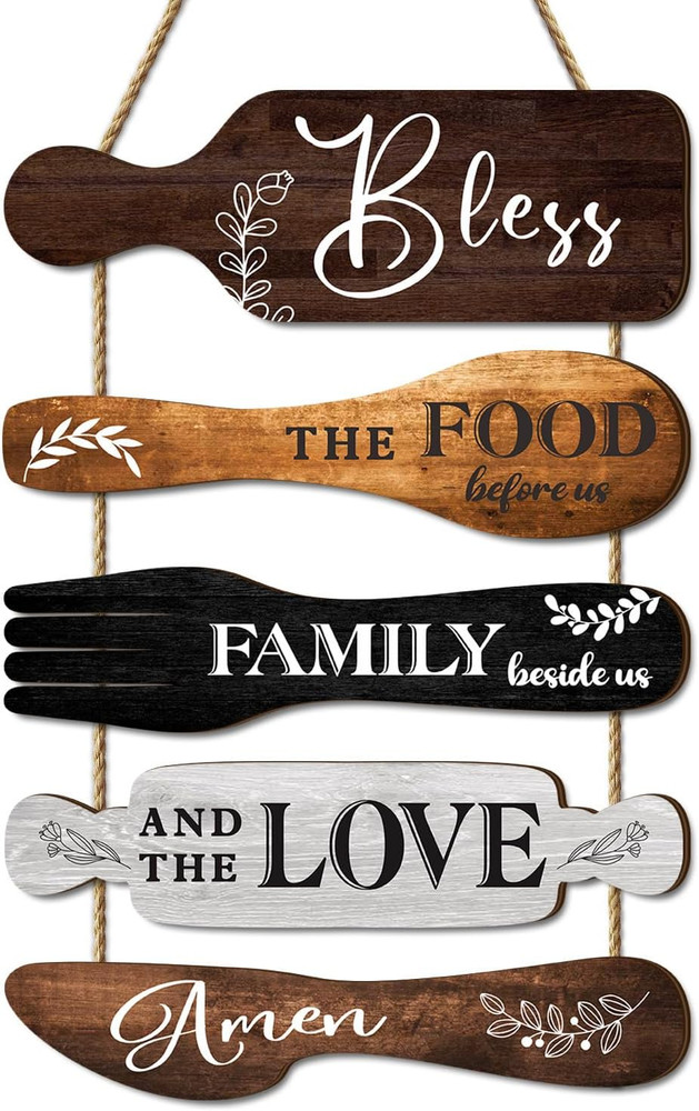 5Pcs Kitchen Wall Decor, Bless the Food Cookware Shaped Hanging Signs for Farmho