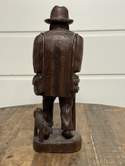 Vintage Hand Carved Wood Folk Art Traveler Man Dog Figurine Statue 16″ Rustic