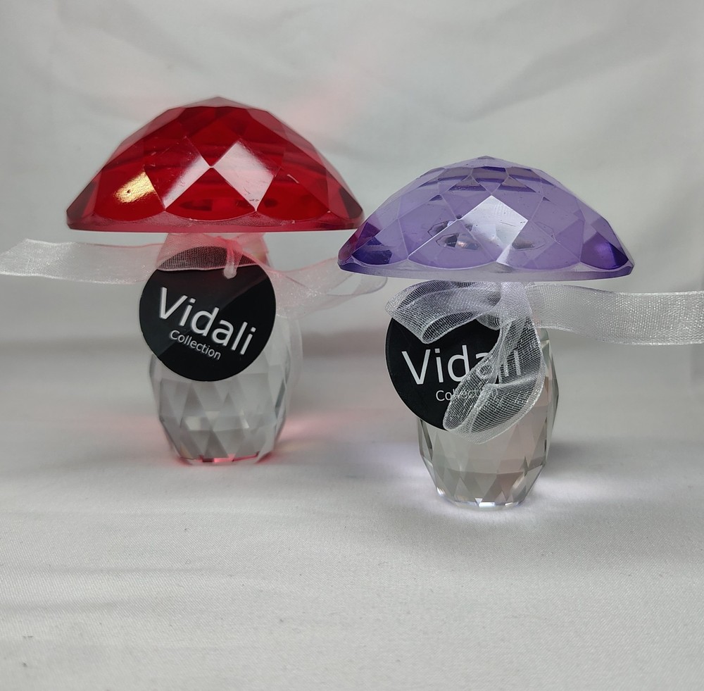 Vidali Collection Glass Crystal Cut Art Deco Mushrooms Lot of 2