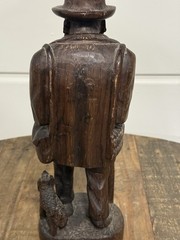 Vintage Hand Carved Wood Folk Art Traveler Man Dog Figurine Statue 16″ Rustic