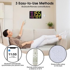 13″ Bluetooth Auto Sync Wall Clock- Large Digital Alarm Clock with Remote, RG…