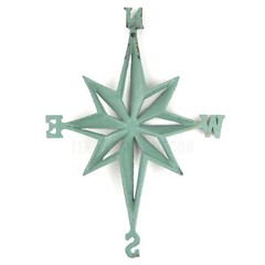 Cast Iron Nautical Compass Rose Wall Decor Garden Porch Art Verdigris Color