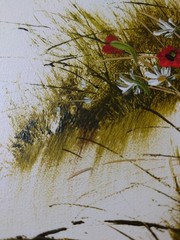 Vtg Mid-Century Floral Landscape Oil In Canvas , Signed “Monte” Framed 20″X16″