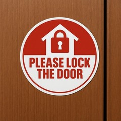 Please Lock the Door Stickers: Waterproof Vinyl Warning Labels, 4-Pack