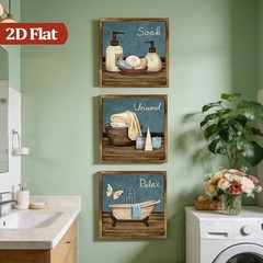 3Pcs Rustic «Relax Unwind Soak» Framed Wall Art Wooden Farmhouse Bathroom Decor