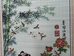 Woman in Garden Rattan Asian Wall Art Scroll; 33 x 12.5 Inches