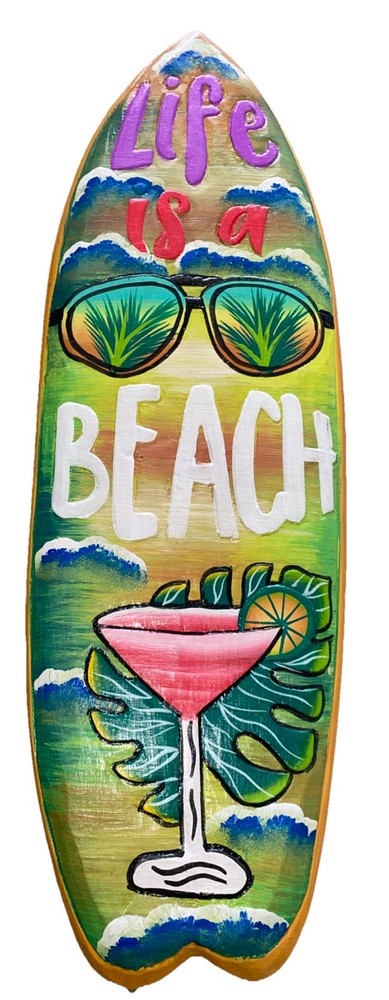 39” LIFE IS A BEACH SIGN WITH HAND CARVED WOOD WALL ART TIKI TROPICAL DECOR