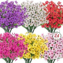 24 Bundles Artificial Flowers for Outdoors UV Resistant Silk Fake Faux Flowers