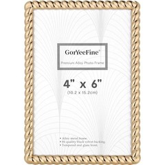 High-End 4×6» Gold Photo Frames Modern Rope Profile,Velvet Backing & Tempered