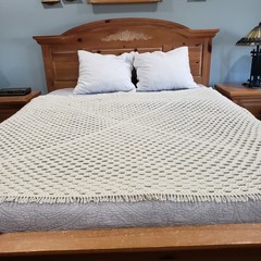 Handmade Crochet Afghan Throw 64×64 White Chunky Knit Farmhouse Cottage Blanket