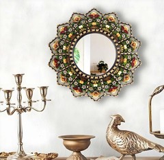 ﻿Wall Mirror Decorative 11.8inch Rural Wood Wall Decoration Home Déc