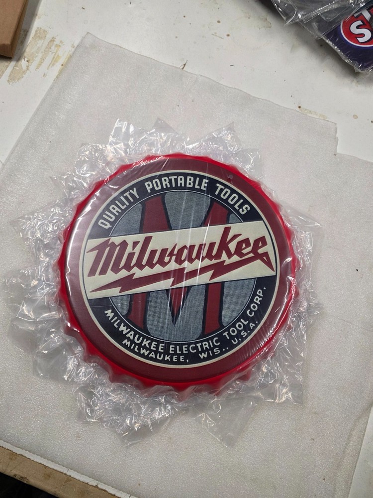Milwaukee power tools bottle cap metal sign