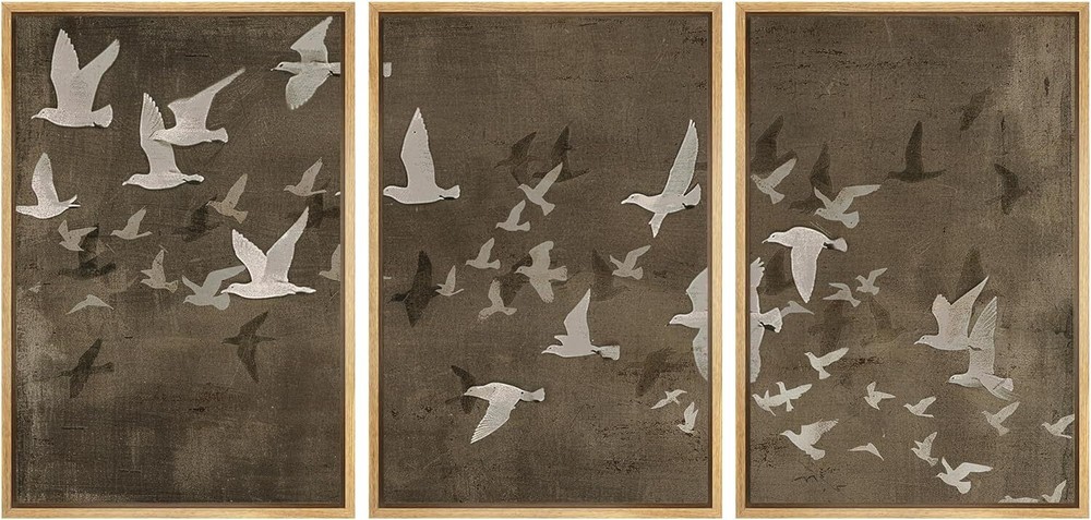 Wall26 Birds in Flight Wall Art Minimal Modern Framed Canvas Print Set of 3
