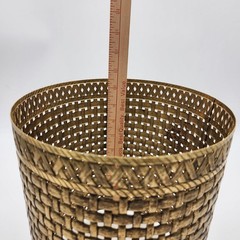 VTG Brass Metal Basket Weave Waste Bin Planter Hollywood Regency Lattice 10″ MCM
