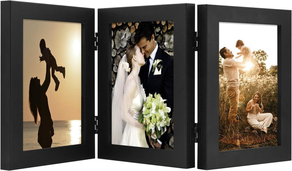 , 5X7 Three Picture Frame Trifold Hinged Photo Frame with 3 Openings, Desk Top F