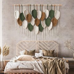 Macrame Wall Hanging Boho Woven Tapestry Large Cotton Leaf Feather Decor for