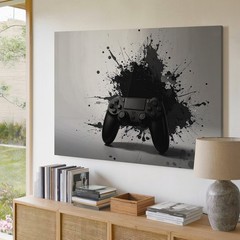 Minimalist Grunge Gaming Controller Canvas Black On White Urban Wall Art When