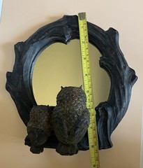 Vintage Resin Owl Family Tabletop Faux Wood Mirror 8 Inches