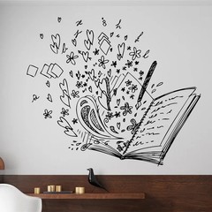 Hand Drawing Book Wall Decal Library Reading Room Study Room Decor Stickers