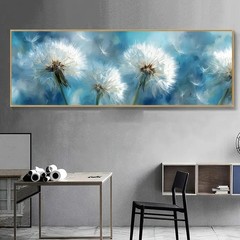 Panoramic View of Elegant Blue Dandelion Canvas Print Wall Art Home Decor