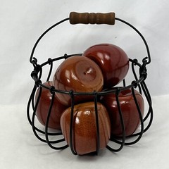 Set of 6 Decorative Wooden Apple no stem in a wired basket
