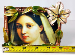 Tropical Enamel Bamboo Photo Frame Flower Bronze Color Rhinestones 4.75 x 3.25″