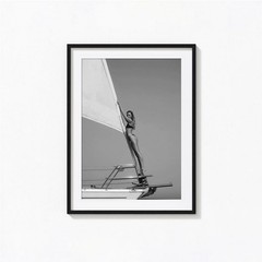 Woman on Sailboat Print, Black and White Yacht Wall Art, Coastal Print