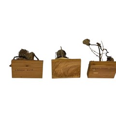 VTG Handmade Folk Art Twig Sculptures Set Wood Base Rustic Nature Figures 3pc