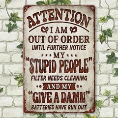Out Of Order Funny Sarcastic Metal Sign Man Cave Garage Bar Leisure Room Decor