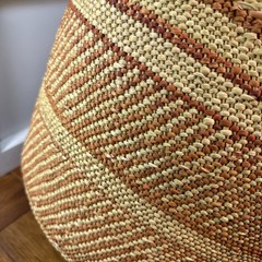 Patterned Woven Basket 12″ Organic, Rustic Organizing -Auburn Stripe Iringa