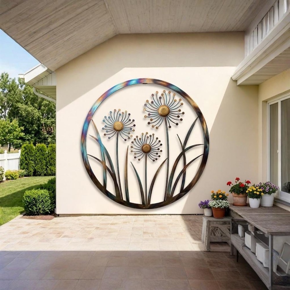 Large Dandelion Metal Wall Art, Outdoor Floral Wall Decor