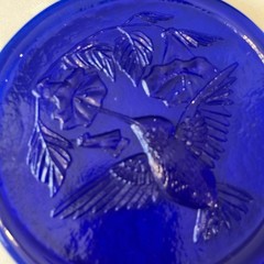 Pressed Art Glass Cobalt Hummingbird Suncatcher Ornament 6inches