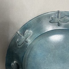 Decorative Metal Plate 12 In Blue Green Patina Dragonfly Motif Charger Wall Art