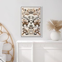 Wall26 Rustic Folk Art Deer Canvas Print Christmas Framed Wall Art Decor