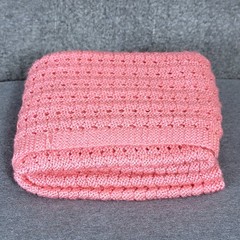 Handmade Crochet Throw Blanket Small Pink Cottage Knit Afghan 45×40