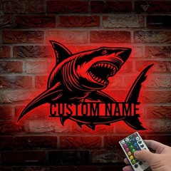Custom Great White Shark LED Metal Sign Personalized Beach House Wall Decor