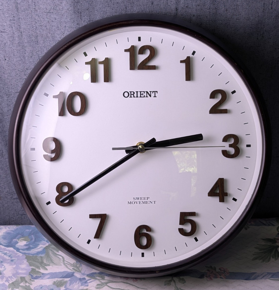 Orient Quartz 12″ Wall Clock Silent Sweep Movement Wood Hour Markers OT823B